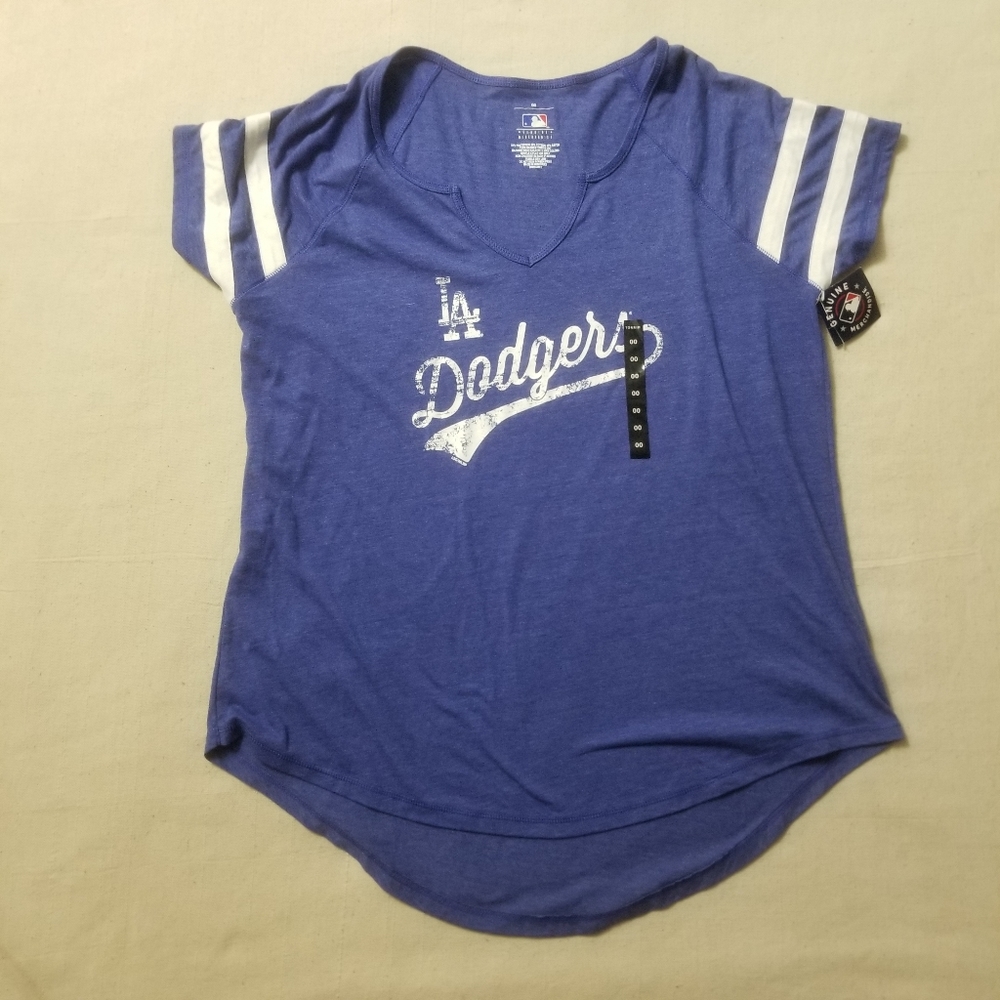 Los Angeles Dodgers Blue Short Sleeve Tee with White Sleeve Stripes (like new)